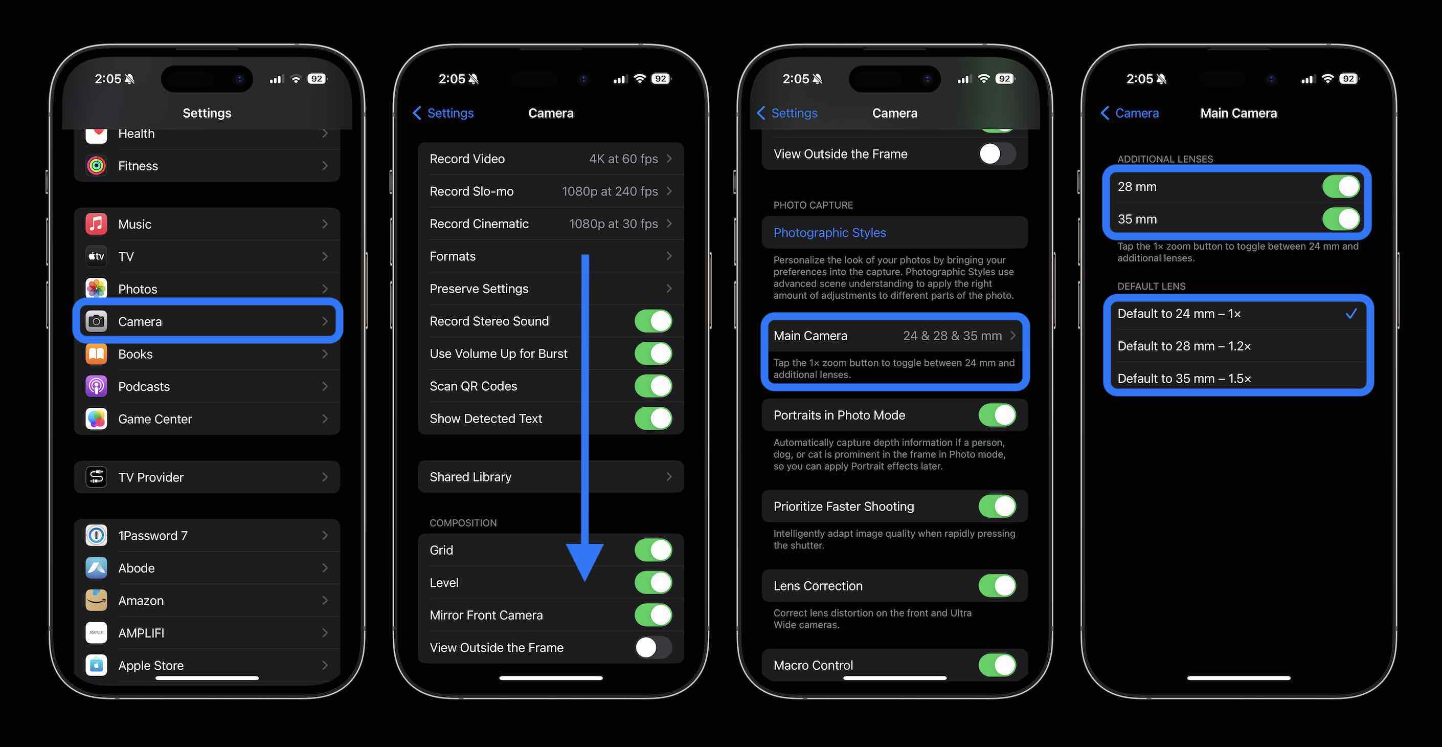 customize iPhone 15 Pro camera focal lengths