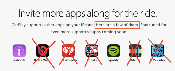 CarPlay apps list